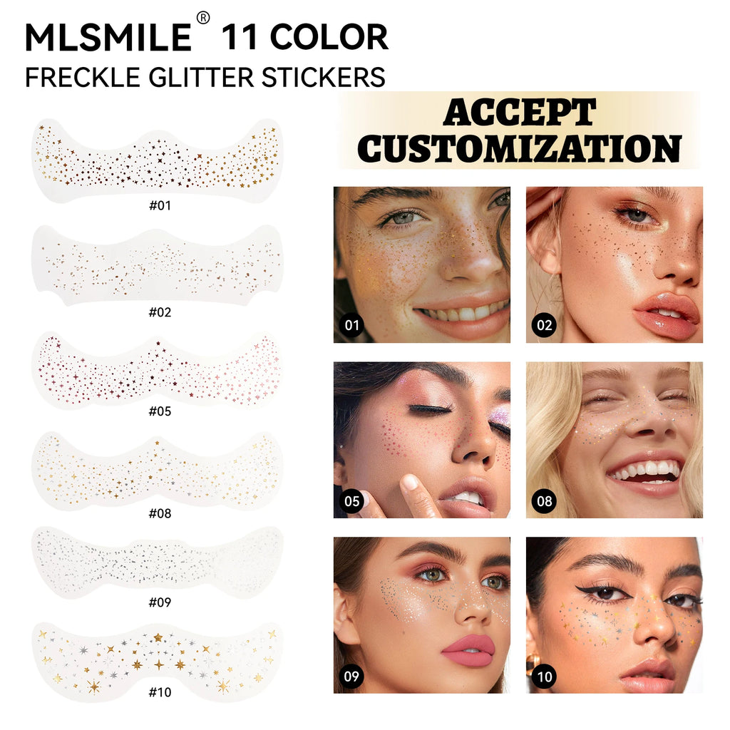 6-Pack Glitter Freckle Temporary Tattoo Stickers | Metallic Body Art Temporary Tattoo Stickers QXL