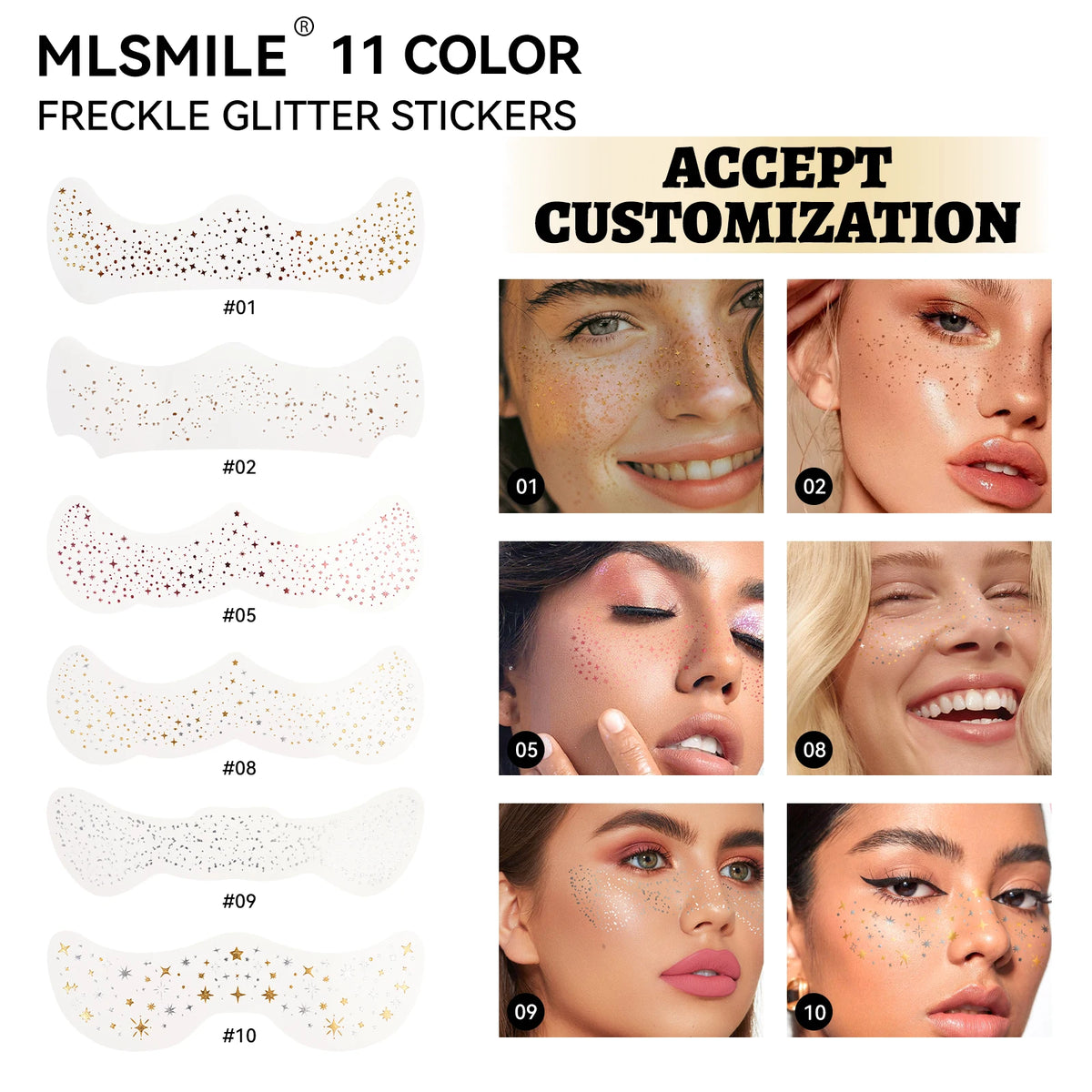 6-Pack Glitter Freckle Temporary Tattoo Stickers | Metallic Body Art Temporary Tattoo Stickers QXL