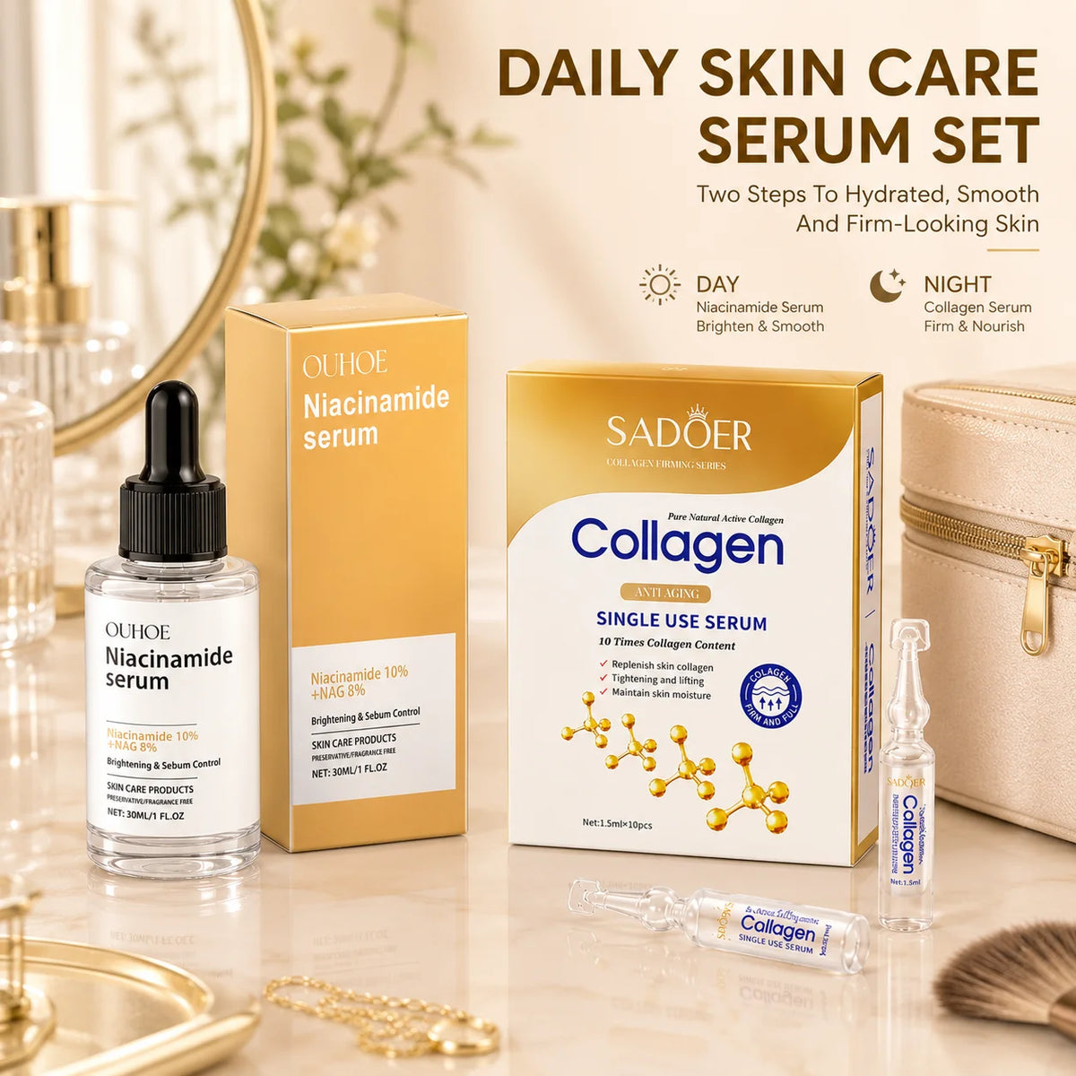 Niacinamide Serum 30ml + Collagen Single-Use Serums 10pc Set Serum Skin Care Set QXL