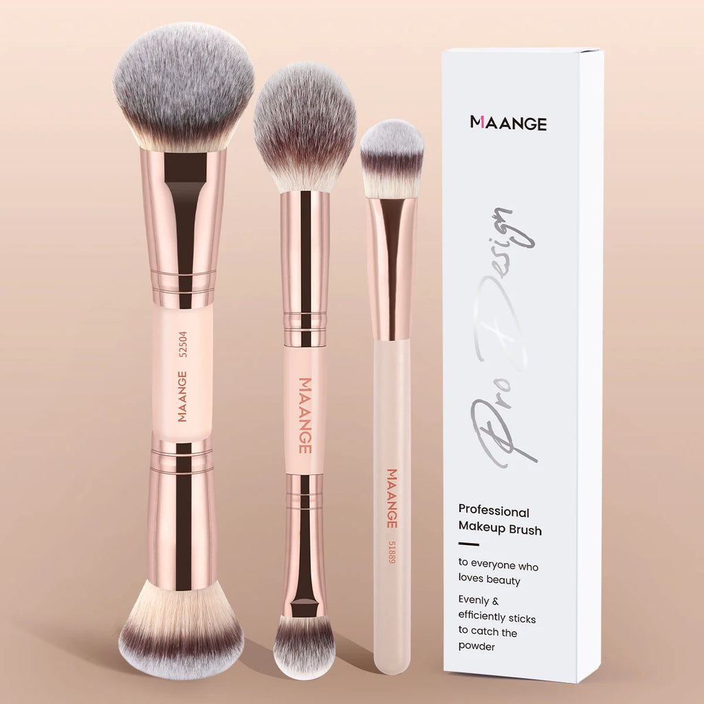 MAANGE 3-Piece Makeup Brush Set | Kabuki, Powder & Foundation Makeup Brush Set QXL Skin Color