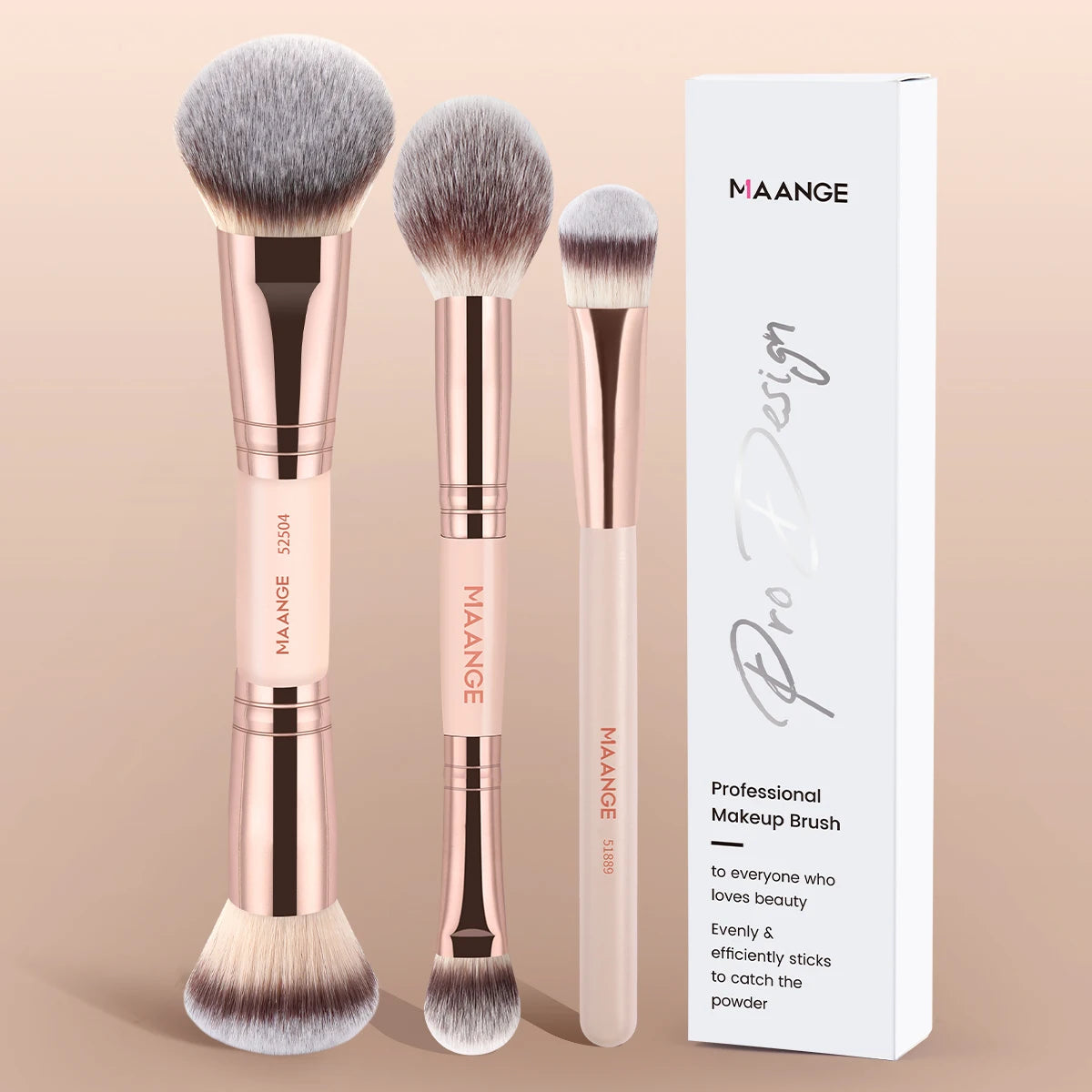 MAANGE 3-Piece Makeup Brush Set | Kabuki, Powder & Foundation Makeup Brush Set QXL Skin Color