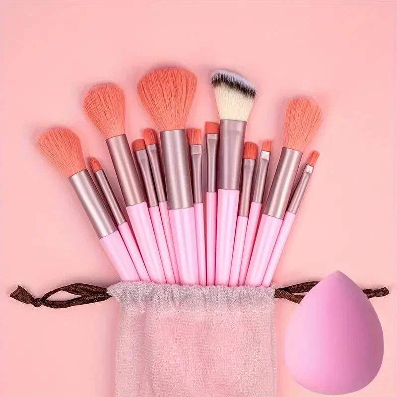 13-Piece Makeup Brush Set | Soft Synthetic Kabuki & Face Brushes Makeup Brush Set QXL 13PK-PFF