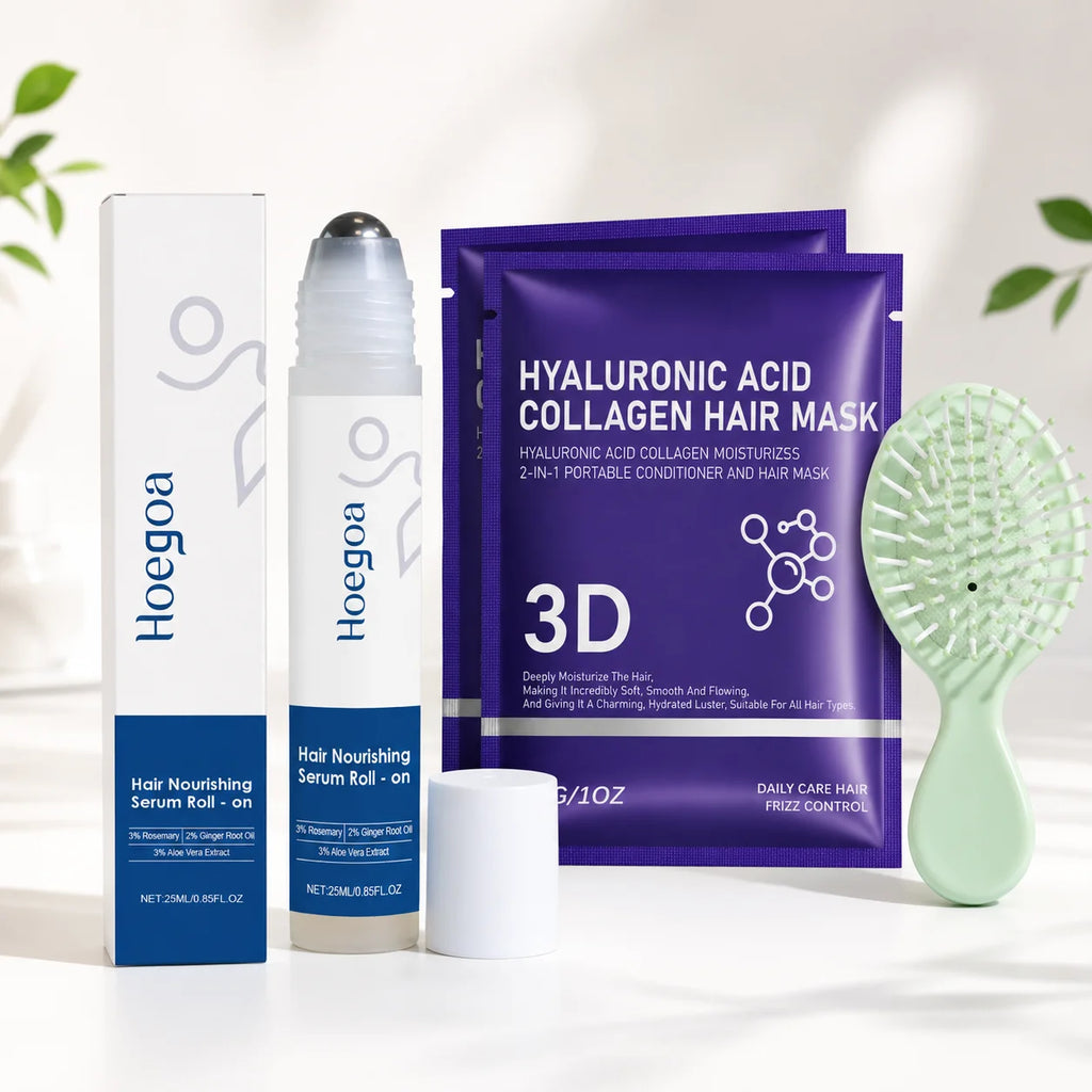 Hoegoa Hair Care Set – Serum Roll-On, Mask & Mini Brush Hair Care Set QXL Nourishing