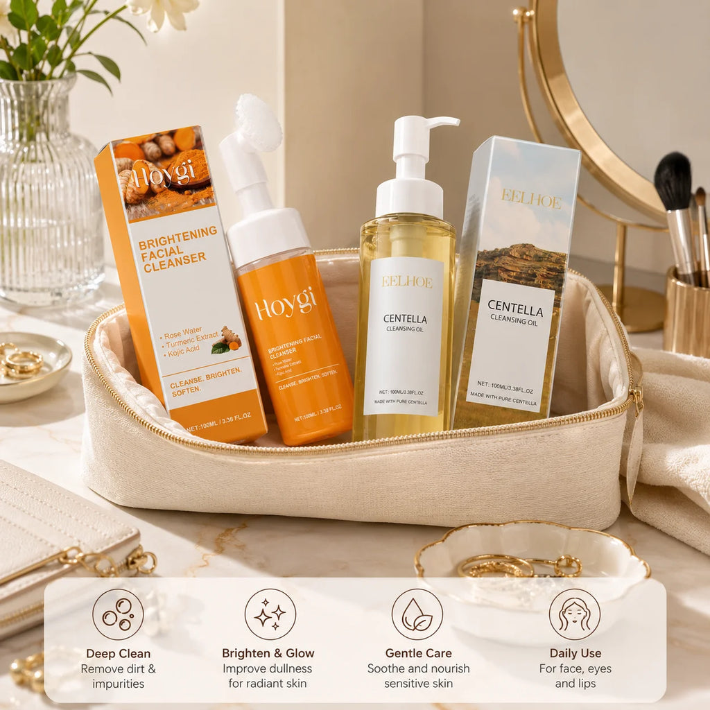 Turmeric Facial Cleanser & Centella Cleansing Oil 2-Piece Set Facial Cleansing Set QXL