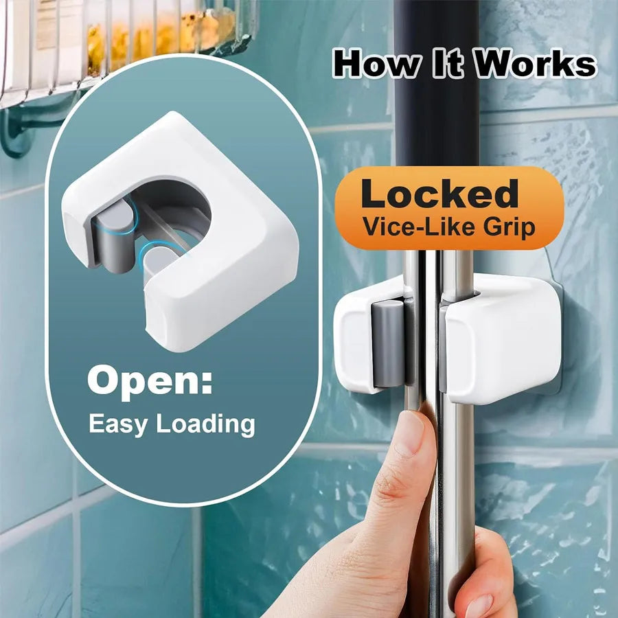 Wall Mount Mop & Broom Holder | Drill-Free 1–4 Pack Mop & Broom Holder QXL