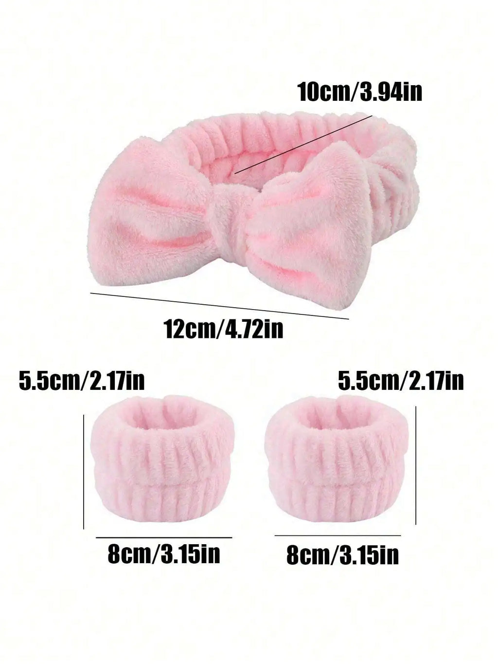 3-Piece Bow Plush Hair Band & Waterproof Wrist Cover Set Skincare Hair Band Set QXL