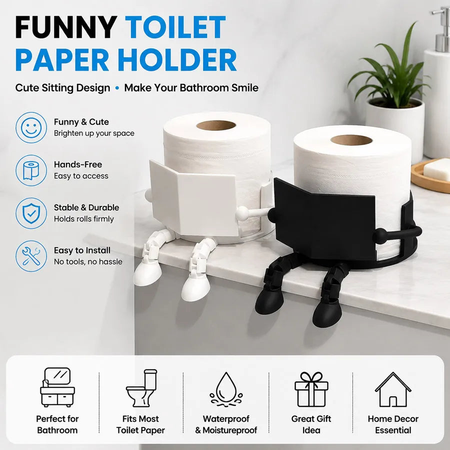 Novelty Reading Figure Toilet Paper Holder | Funny Bathroom Decor Novelty Toilet Paper Holder QXL