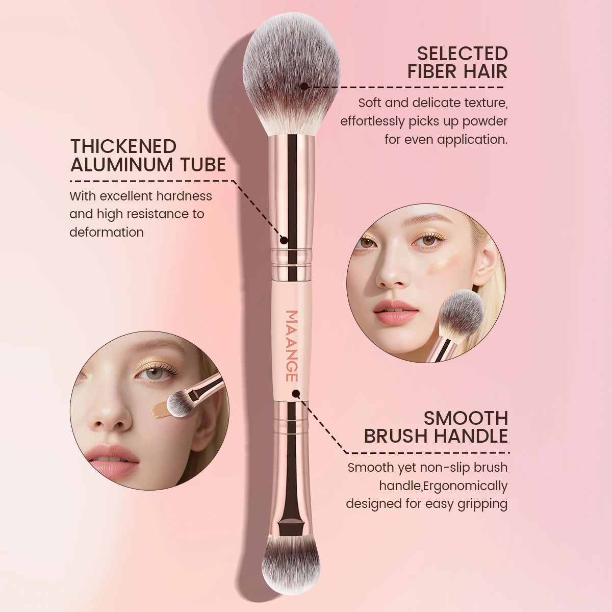 MAANGE 3-Piece Makeup Brush Set | Kabuki, Powder & Foundation Makeup Brush Set QXL