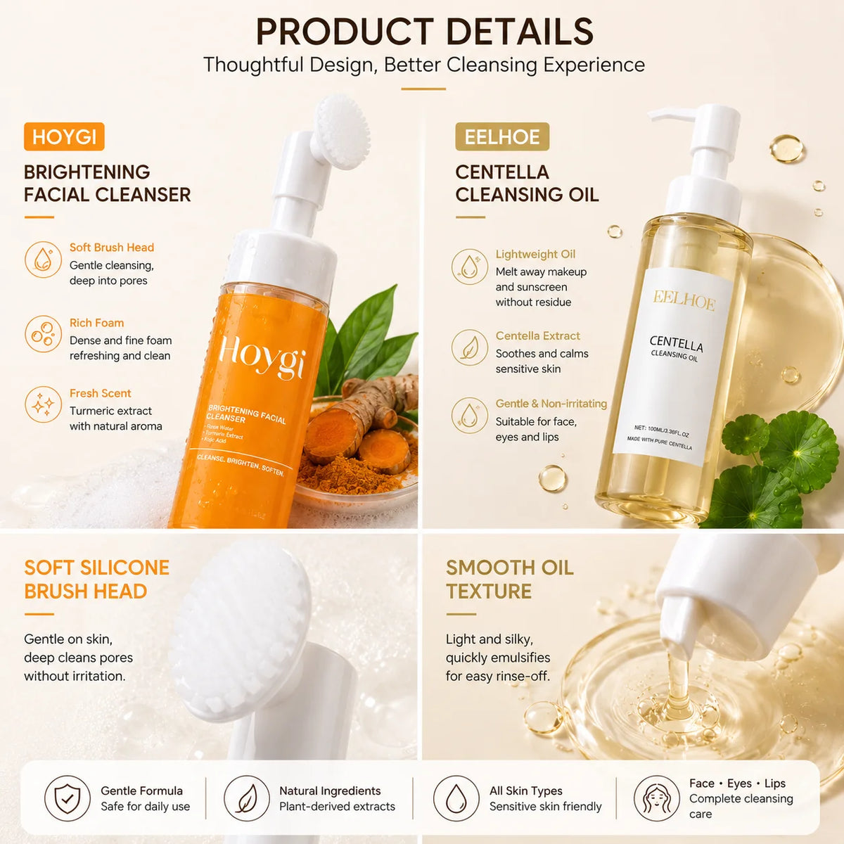 Turmeric Facial Cleanser & Centella Cleansing Oil 2-Piece Set Facial Cleansing Set QXL