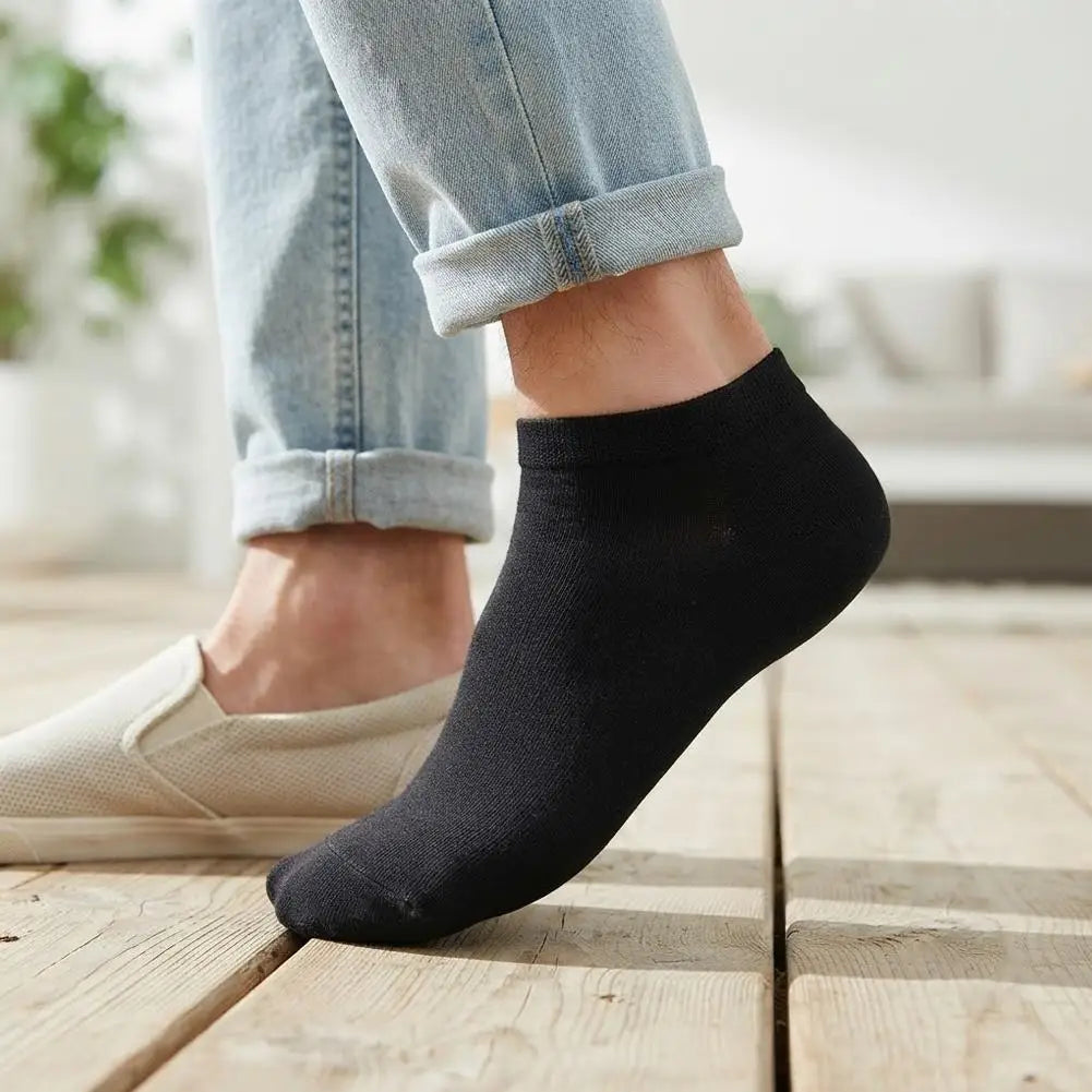 5-Pack Men's Low Cut Ankle Socks | Breathable Cotton Blend Ankle Socks QXL