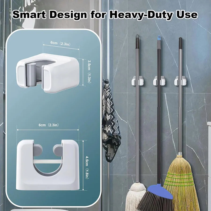 Wall Mount Mop & Broom Holder | Drill-Free 1–4 Pack Mop & Broom Holder QXL