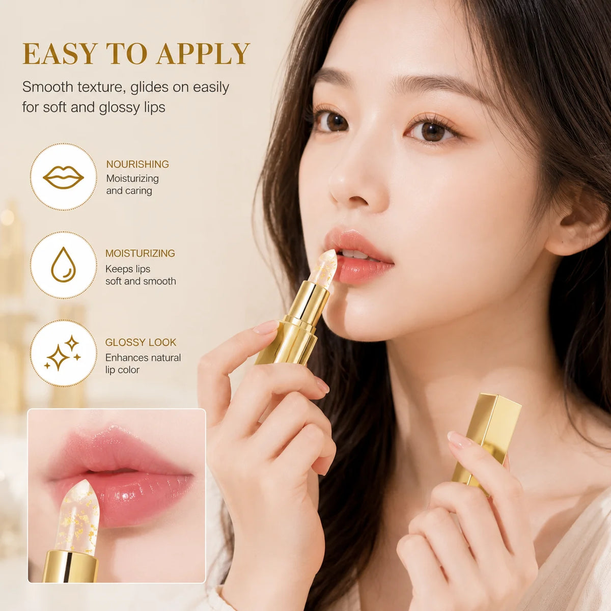 pH-Activated Gold Flake Lip Balm | Nourishing Velvet Gloss Tinted Lip Balm QXL
