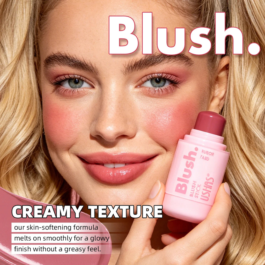 USHAS Cream Blush Stick – Dewy Glow, Waterproof Cheek Tint Cream Blush Stick QXL