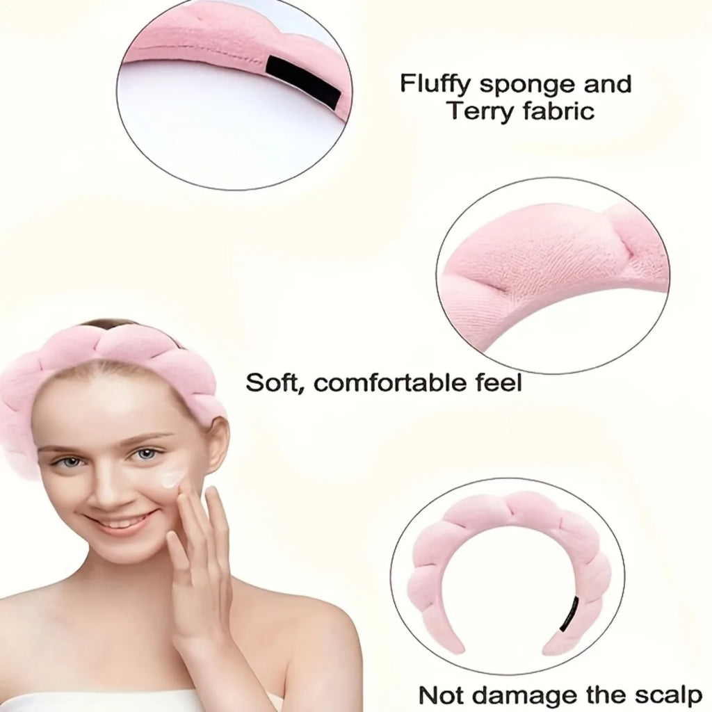 4-Piece Skincare Set | Bubble Headband, Wristbands & Powder Puff Skincare Accessory Set QXL