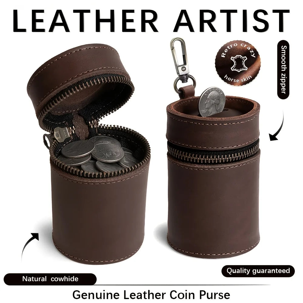 Vintage Crazy Horse Leather Round Zipper Coin Purse Leather Coin Purse QXL