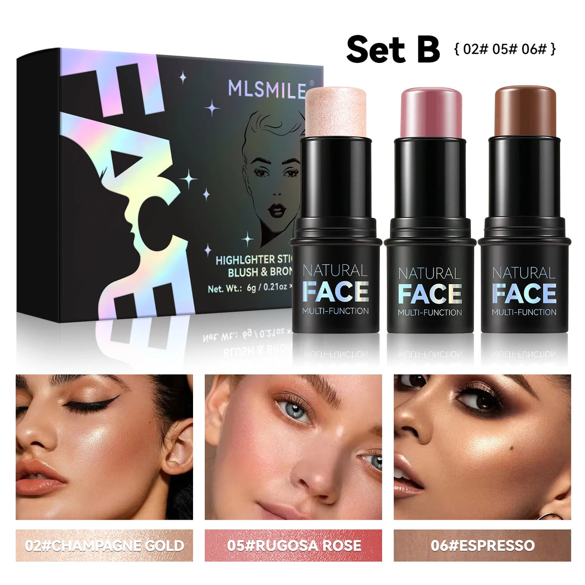 Cushion Foundation & Blush Bronzer Highlighter Stick Set Face Makeup Set QXL