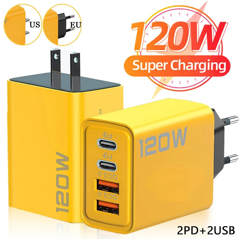 120W 4-Port USB-C PD & QC 3.0 Fast Charger Wall Adapter USB Wall Charger QXL
