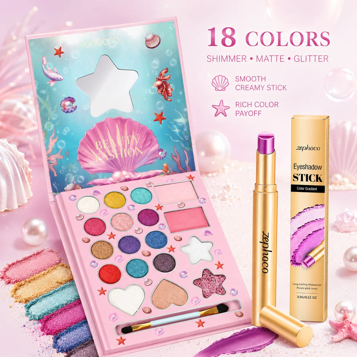 Zephoco 18-Color Eyeshadow Palette Book | Shimmer Matte Glitter Eyeshadow Palette QXL
