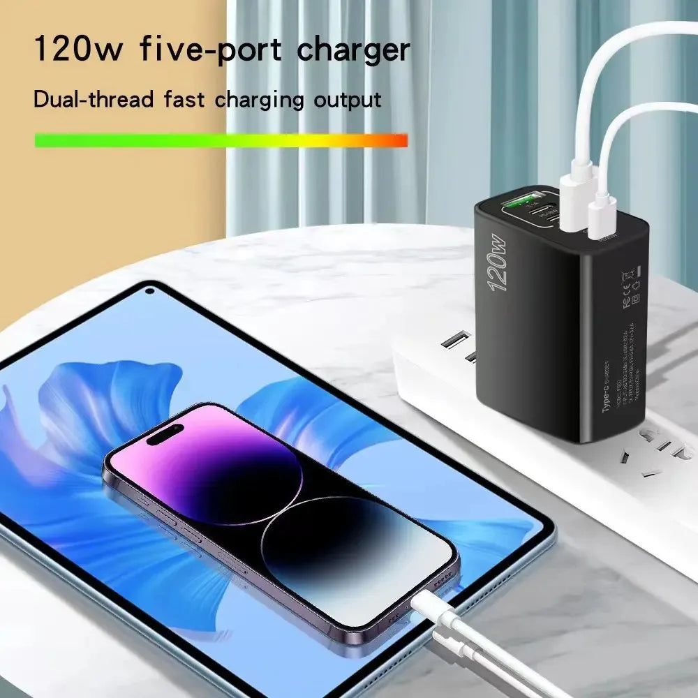 120W Multi-Port USB-C PD Wall Charger | Quick Charge 3.0 USB-C Wall Charger QXL