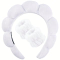 3-Piece Sponge Headband & Wristband Set for Makeup & Skincare Spa Headband Set QXL WHITE