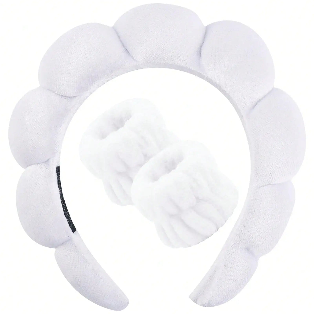 3-Piece Sponge Headband & Wristband Set for Makeup & Skincare Spa Headband Set QXL WHITE