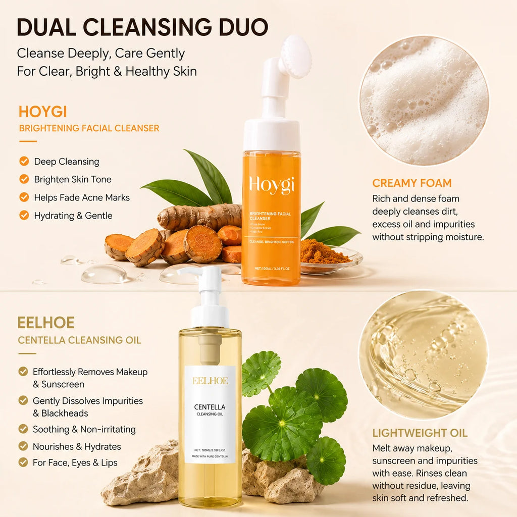 Turmeric Facial Cleanser & Centella Cleansing Oil 2-Piece Set Facial Cleansing Set QXL