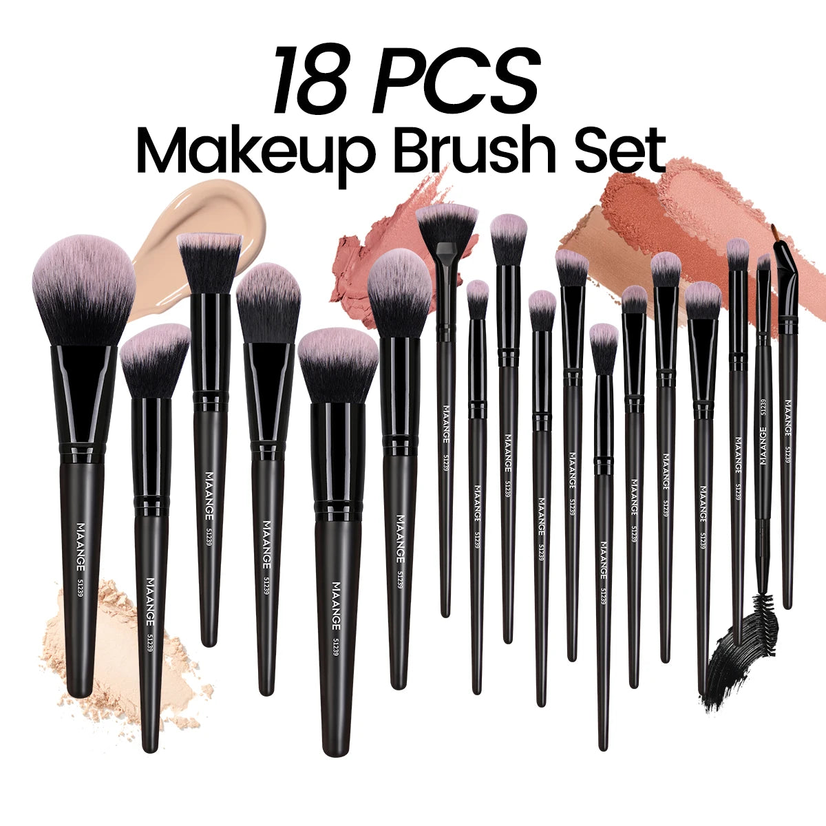 MAANGE 18-Pc Makeup Brush Set with Travel Storage Box Makeup Brush Set QXL