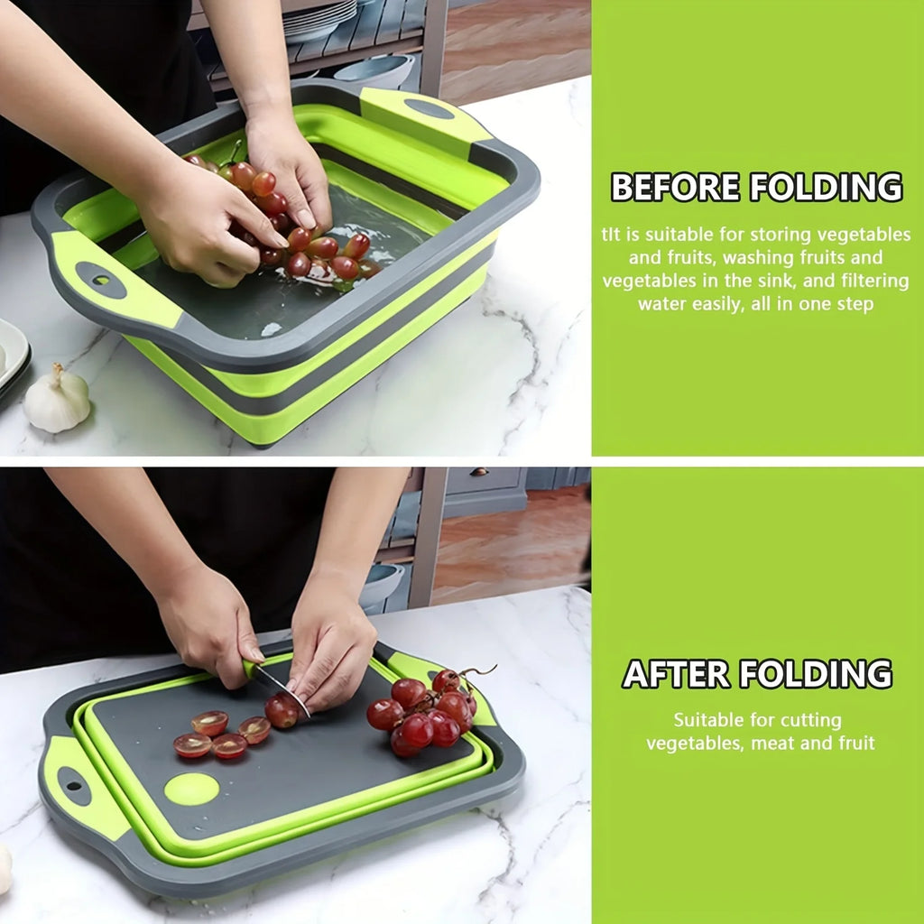 Foldable Vegetable Wash Basin & Drain Basket | 3-in-1 Foldable Drain Basket QXL