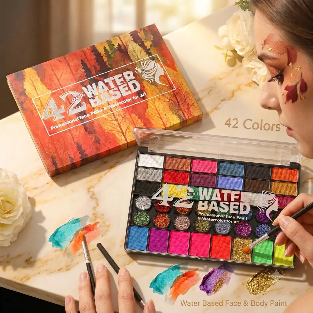42-Color Face & Body Paint Palette Set with Brushes Face & Body Paint Set QXL