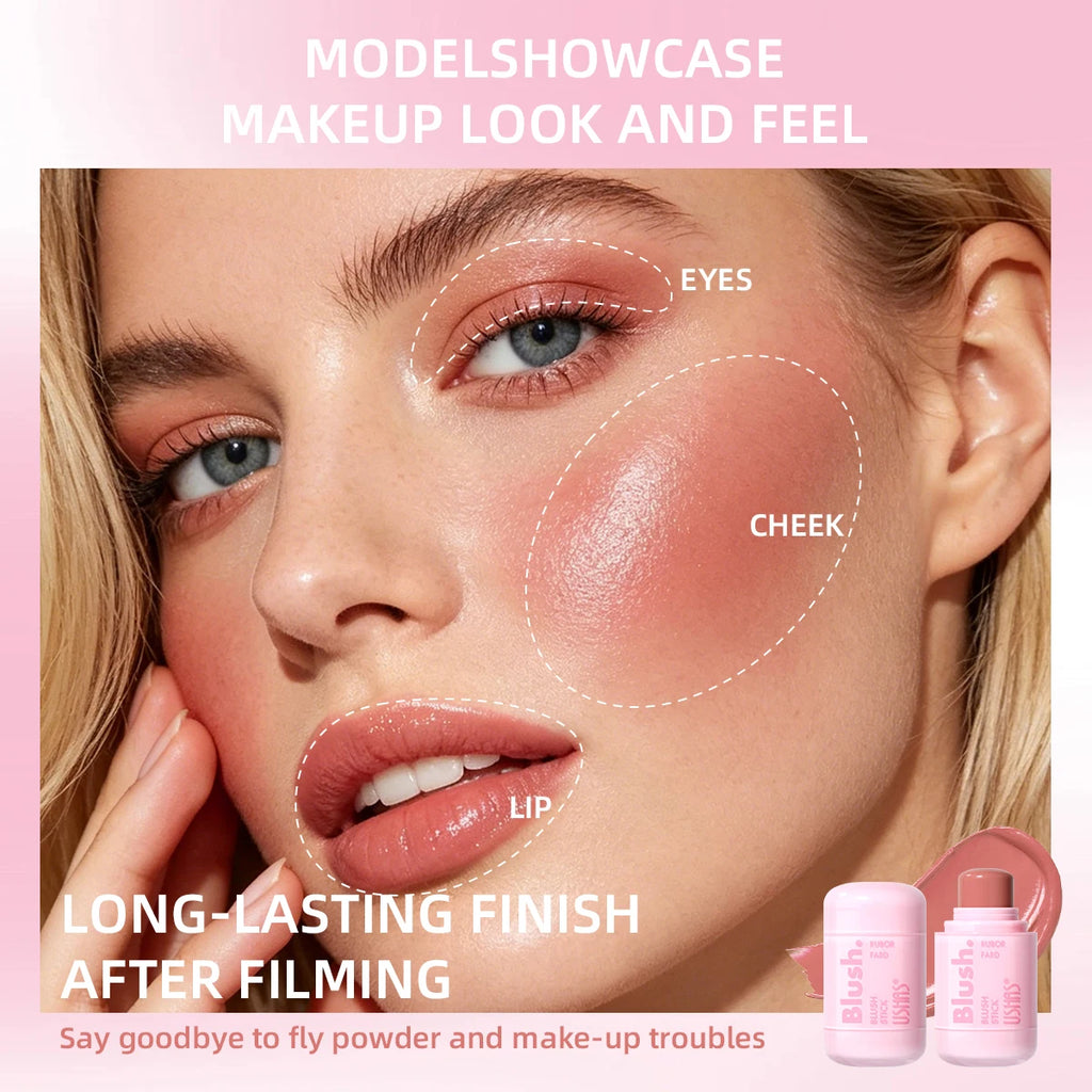 USHAS Cream Blush Stick – Dewy Glow, Waterproof Cheek Tint Cream Blush Stick QXL