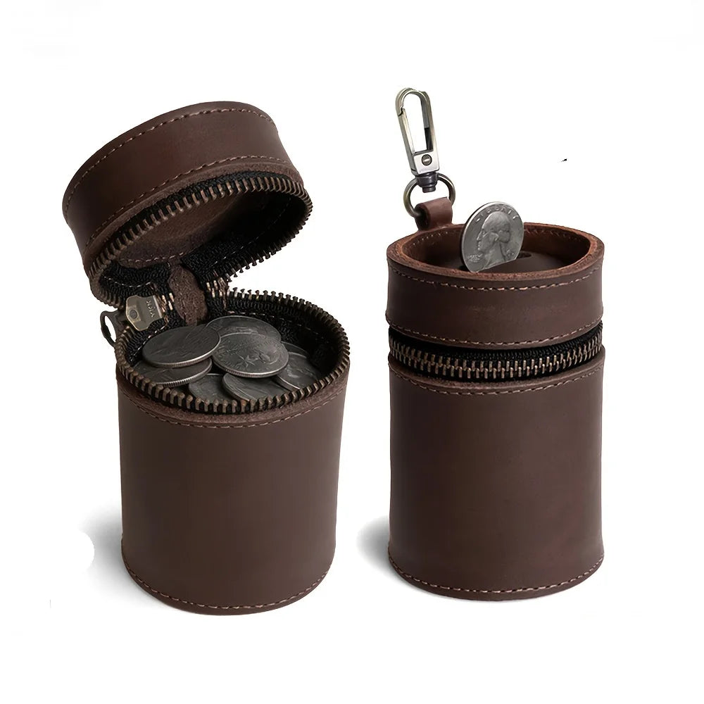 Vintage Crazy Horse Leather Round Zipper Coin Purse Leather Coin Purse QXL