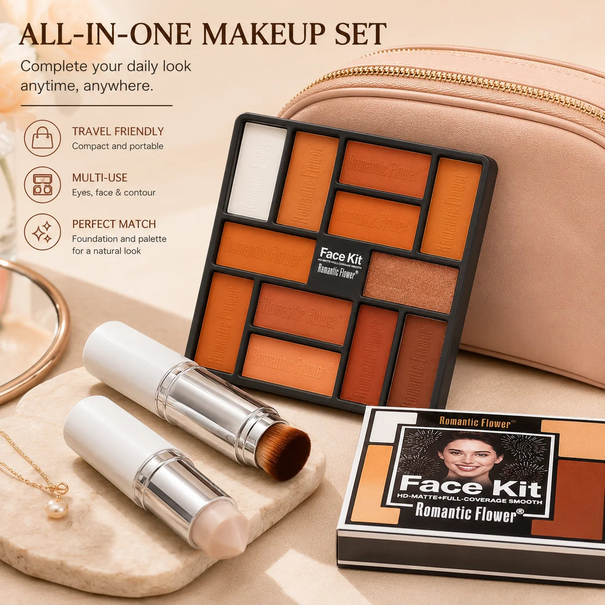 Color-Adapting Foundation Stick & Warm Eyeshadow Makeup Set Makeup Gift Set QXL