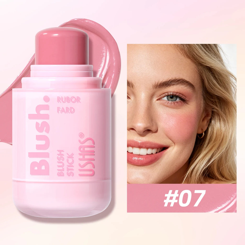 USHAS Cream Blush Stick – Dewy Glow, Waterproof Cheek Tint Cream Blush Stick QXL 07