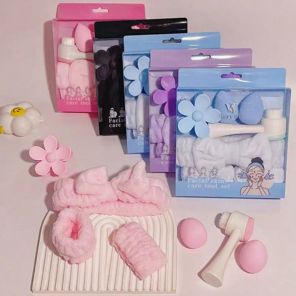 7-Piece Skincare & Makeup Tool Gift Set | Headband, Sponge & Roller Beauty Tool Gift Set QXL