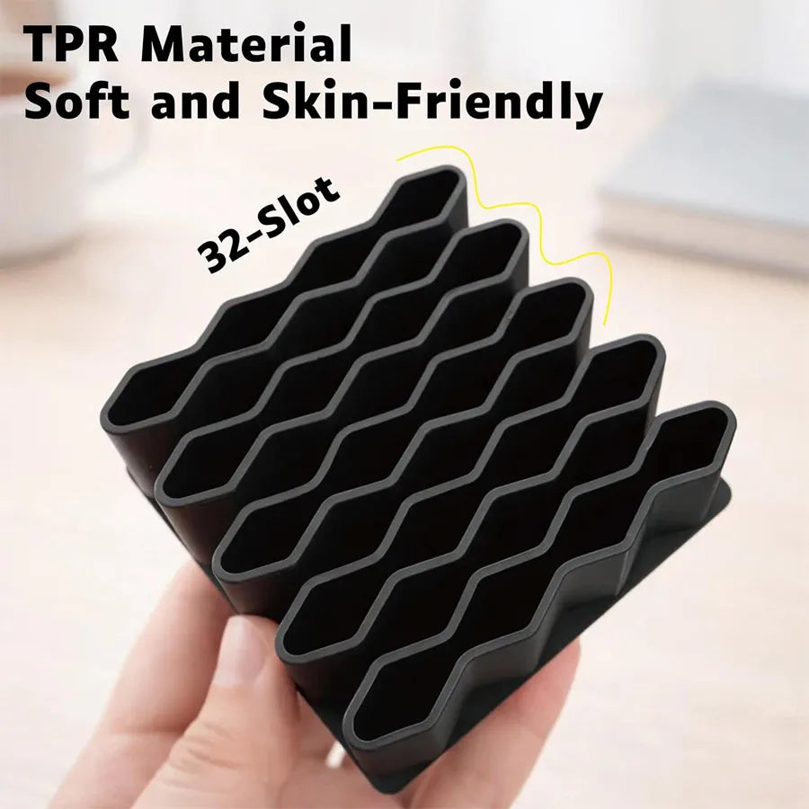 32-Slot Flexible TPR Wave Desk Organizer – Brush & Pen Holder Desk Organizer QXL