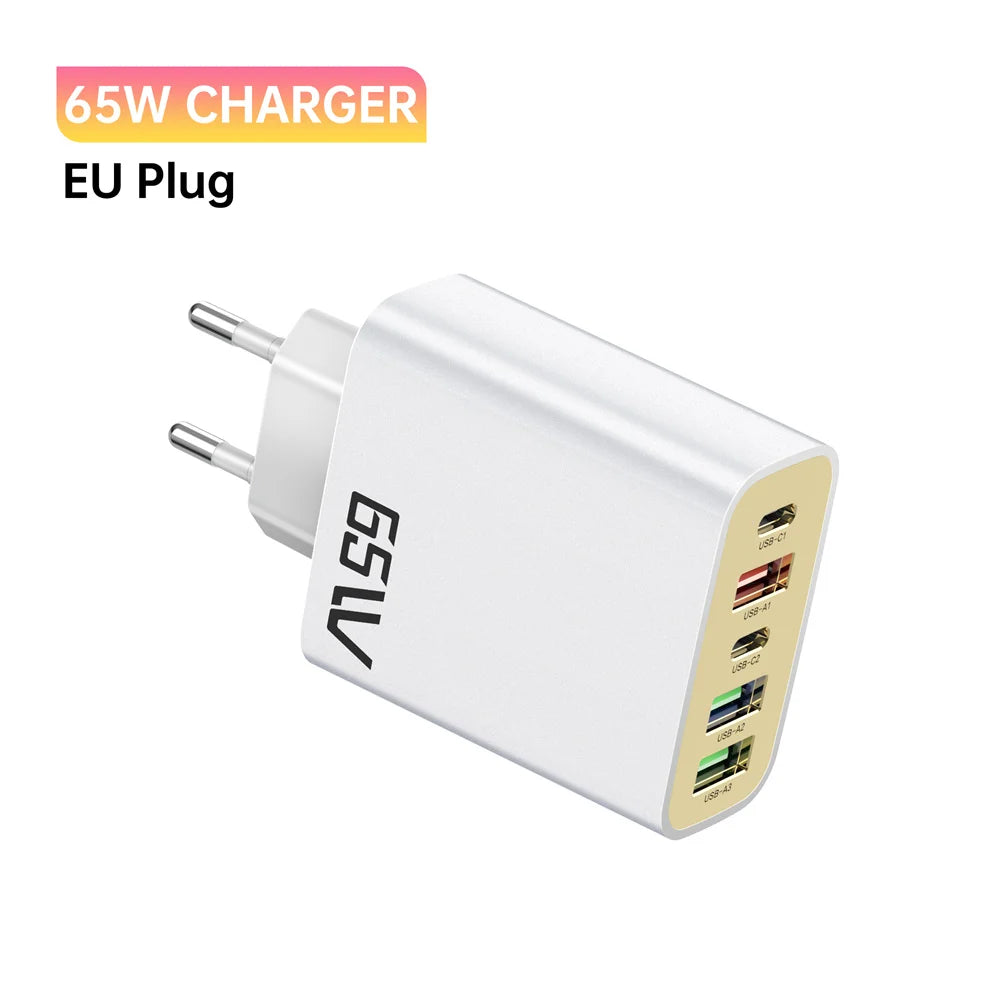 65W 5-Port USB-C PD Fast Wall Charger – iPhone & Samsung USB Wall Charger QXL