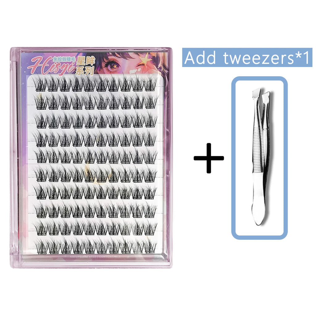 HISYI Glue-Free False Eyelashes | Segmented Individual Lashes False Eyelash Extensions QXL Combo pack 2