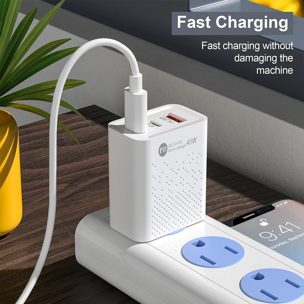 60W USB-C Fast Charger 3-Port PD & QC3.0 Wall Adapter USB-C Wall Charger QXL
