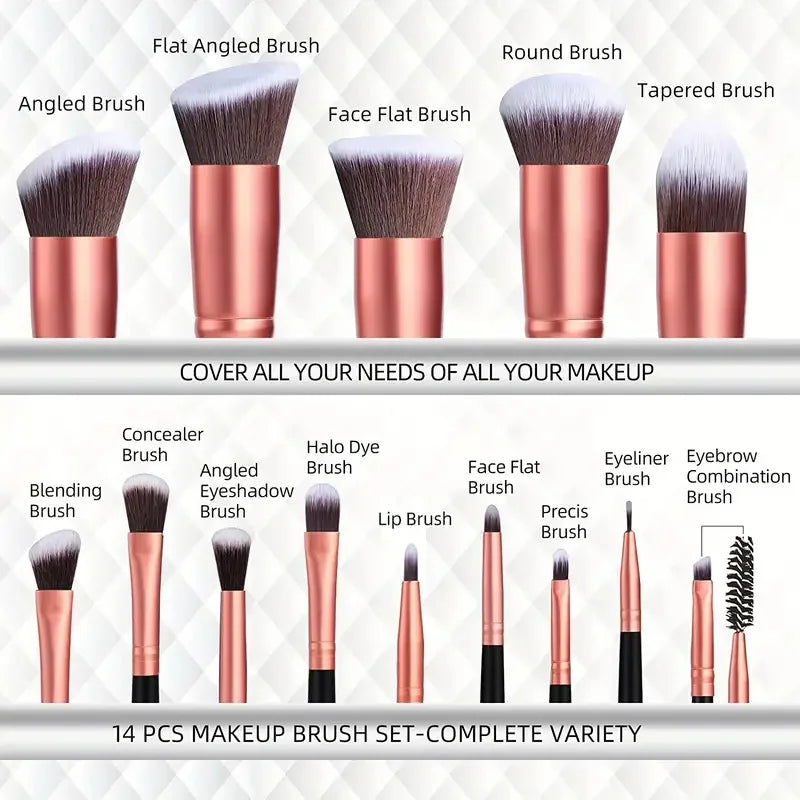 14/16 Pc Premium Soft Makeup Brush Set – Kabuki & Foundation Makeup Brush Set QXL