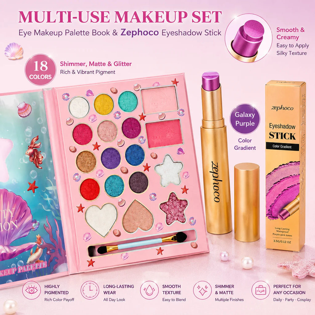 Zephoco 18-Color Eyeshadow Palette Book | Shimmer Matte Glitter Eyeshadow Palette QXL
