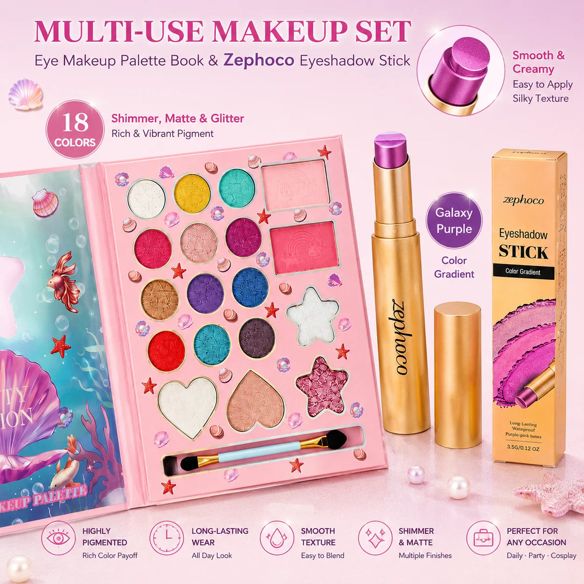 Zephoco 18-Color Eyeshadow Palette Book | Shimmer Matte Glitter Eyeshadow Palette QXL