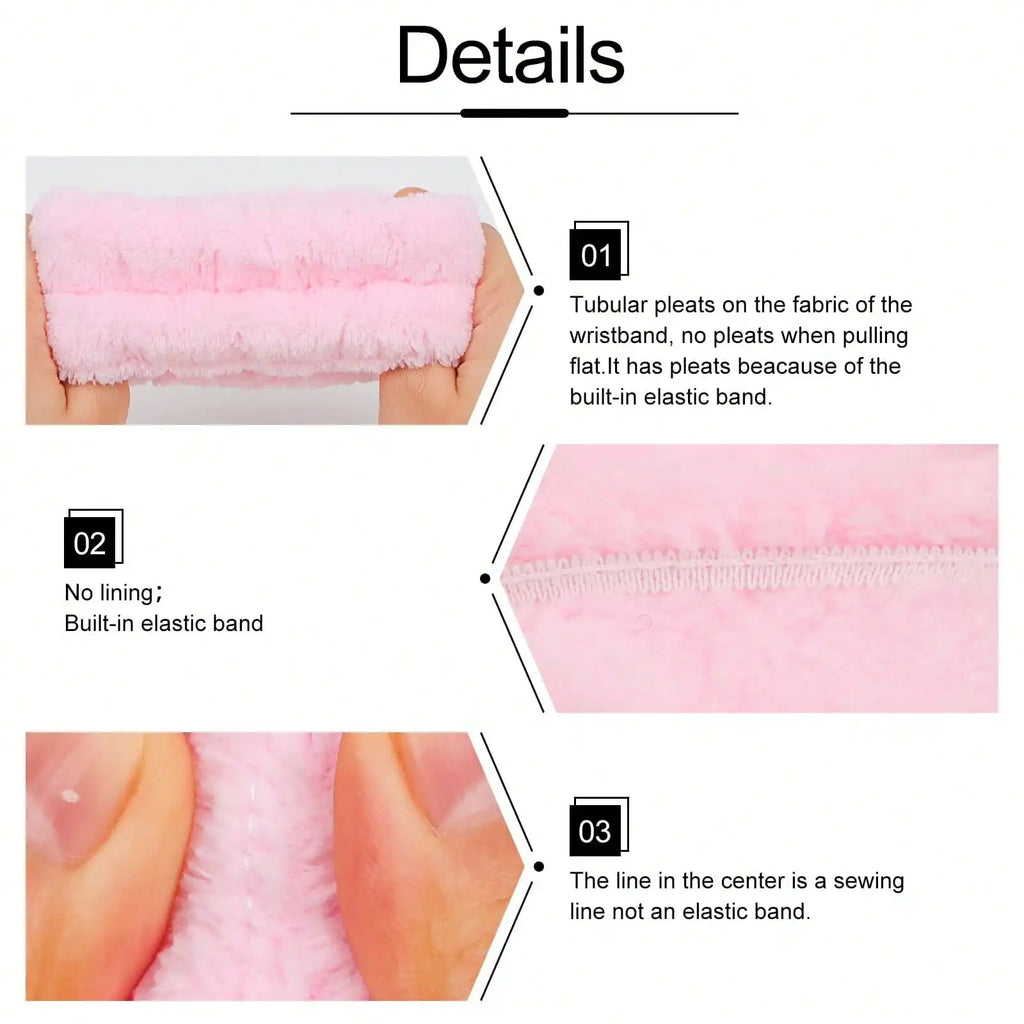 3-Pc Cat Ear Plush Makeup Headband & Wrist Hair Tie Set Makeup Headband Set QXL