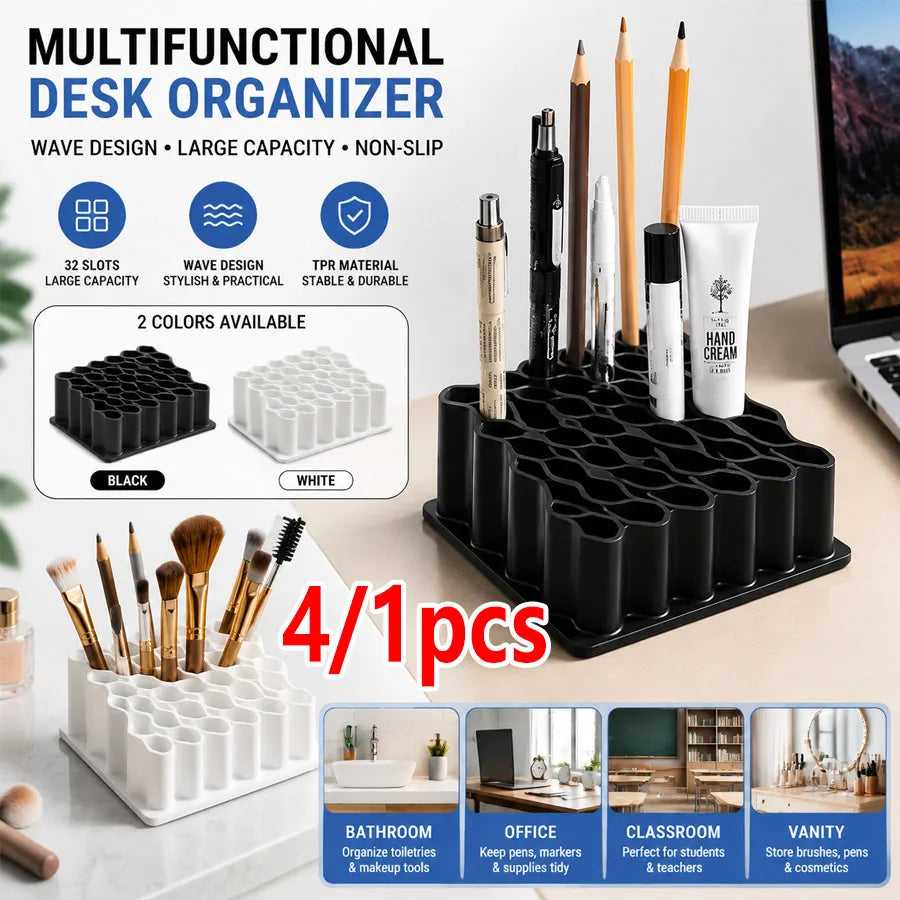 Wave Desk Organizer 32-Slot Flexible TPR for Brushes & Pens Desk Organizer QXL