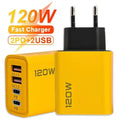 120W 4-Port USB-C PD Wall Charger | Quick Charge 3.0 USB Wall Charger QXL YELLOW US
