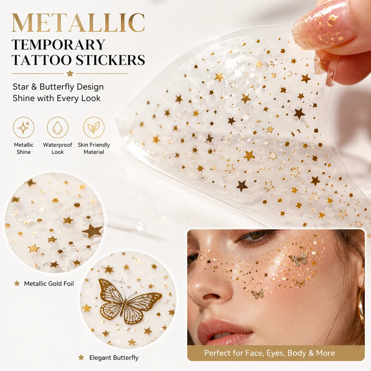 6-Pack Glitter Freckle Temporary Tattoo Stickers | Metallic Body Art Temporary Tattoo Stickers QXL
