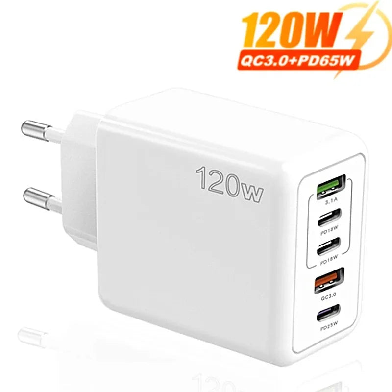 120W Multi-Port USB-C PD Wall Charger | Quick Charge 3.0 USB-C Wall Charger QXL