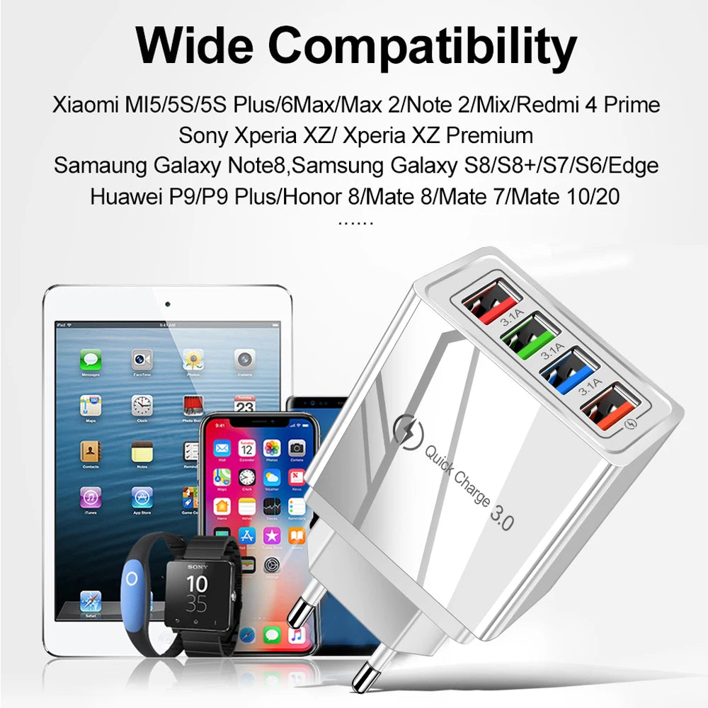 4-Port Quick Charge 3.0 USB Wall Charger 48W | Multi-Device USB Wall Charger QXL