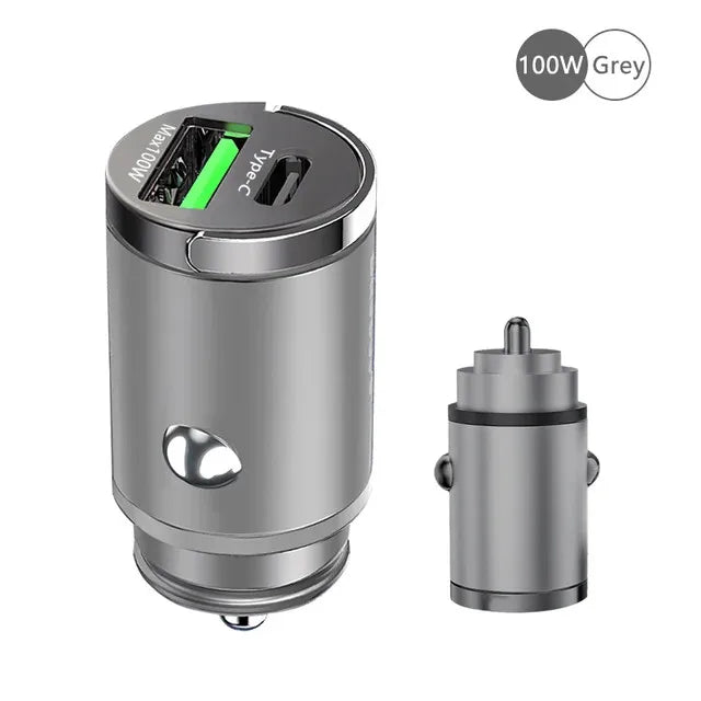 100W USB-C Car Charger PD & QC3.0 Fast Charging Adapter USB-C Car Charger QXL Grey(alloy)