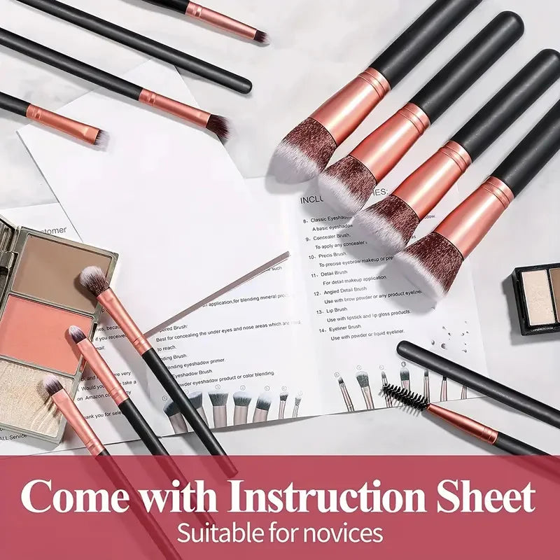 14/16 Pc Premium Soft Makeup Brush Set – Kabuki & Foundation Makeup Brush Set QXL