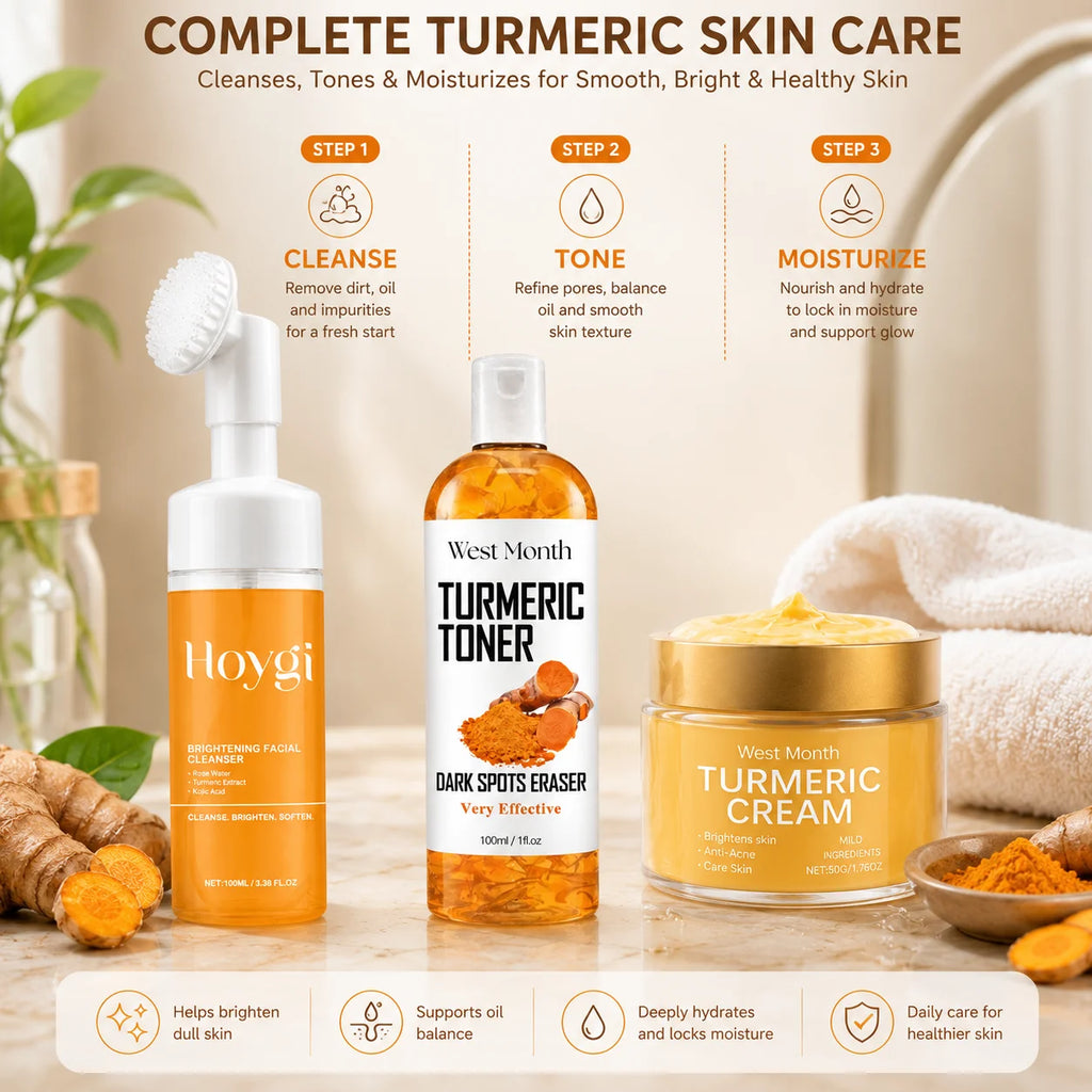 3-Piece Turmeric Skin Care Set | Toner, Cleanser & Cream Skin Care Set QXL
